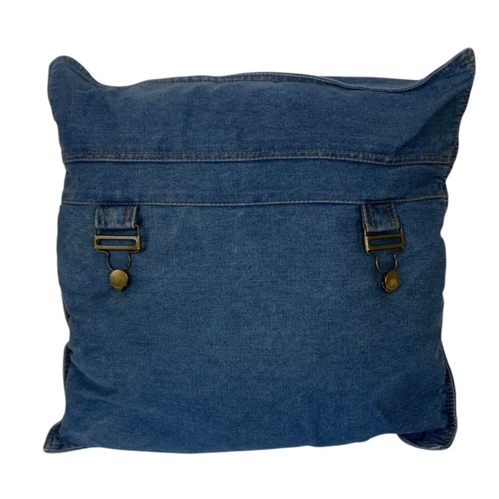 Denim Throw Pillow Cover With Buckle Accents Blue Decorative Cushion